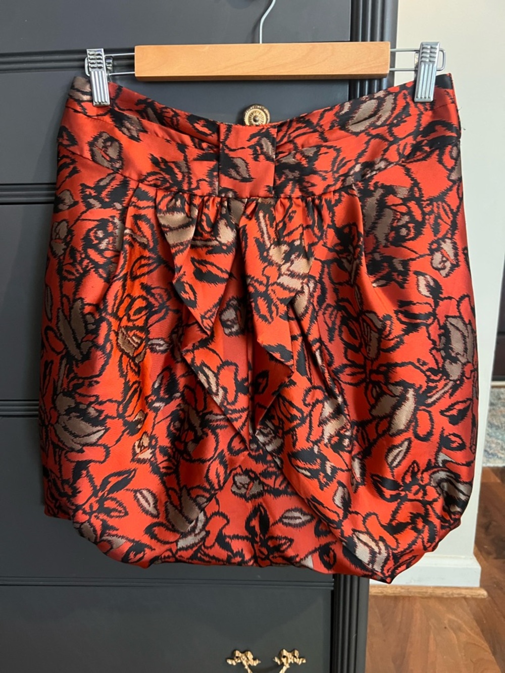 Eva Franco Bubble Skirt in Burnt Orange, Brown & Black Floral Patt